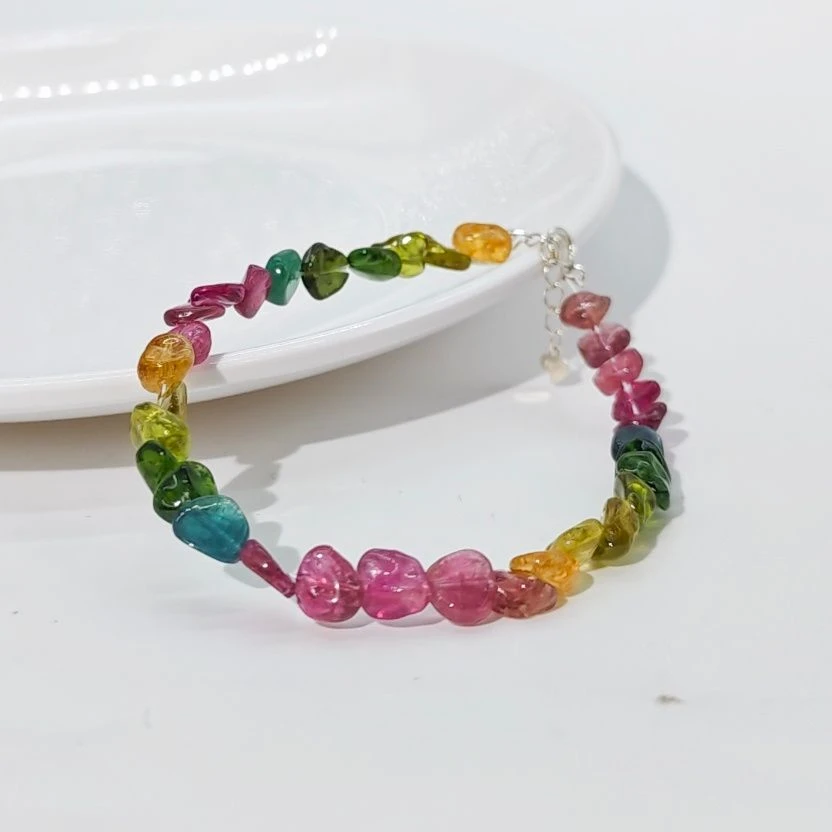彩虹色标碧玺随形手链（多样性发一）