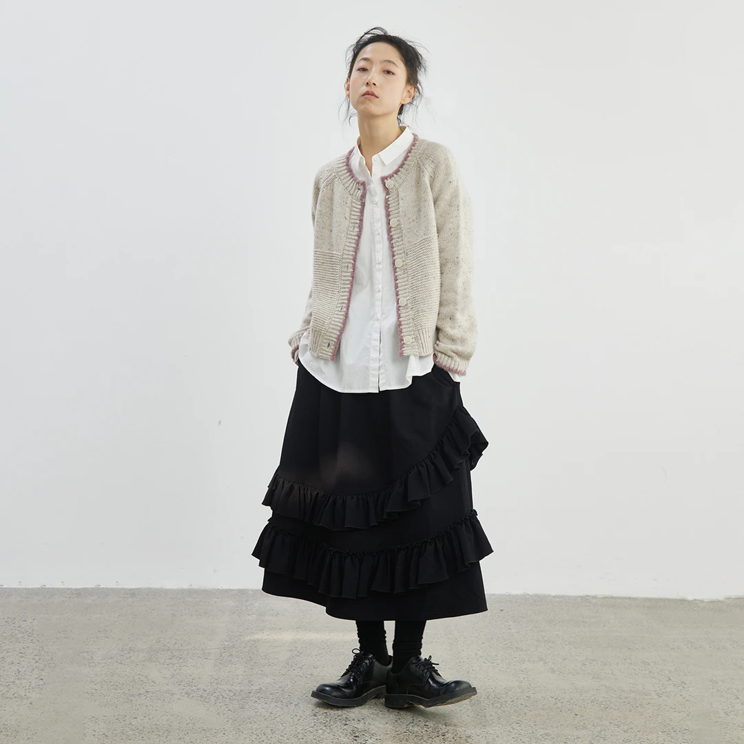 【芝麻点开衫】步履不停 25年春季绒绒花边毛衣撞色圆领短款开衫