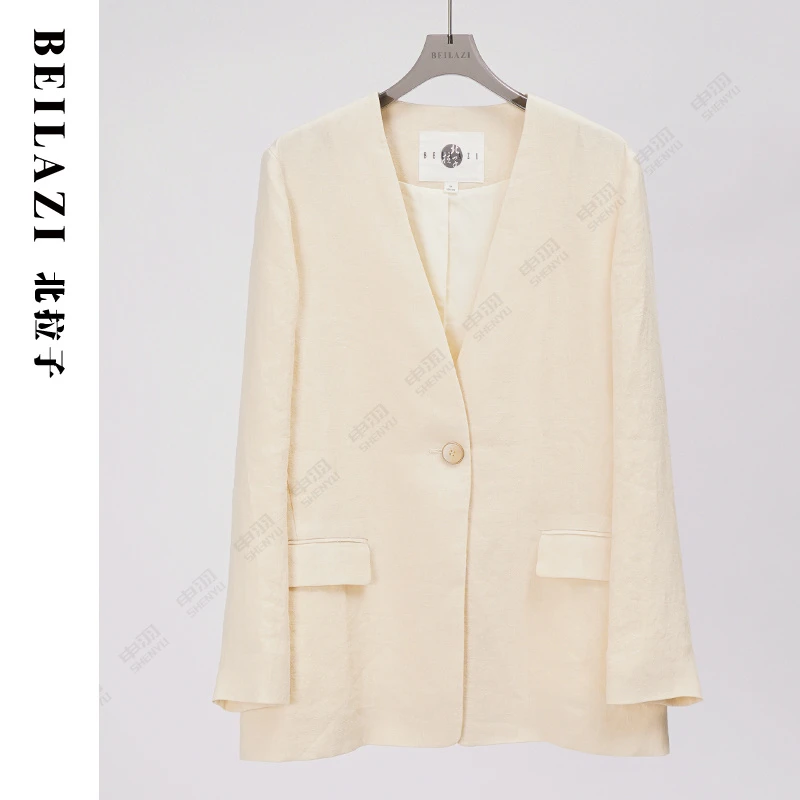 北拉子丨阳光明媚丨亚麻小香风轻奢时尚气质V领西装BDB3TW672