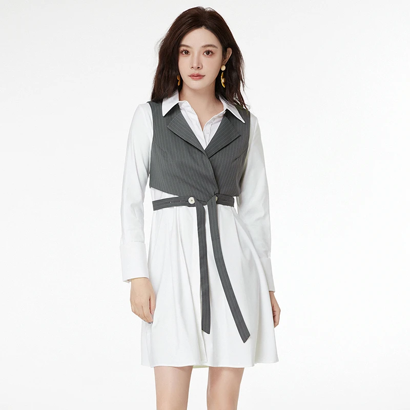 A602时尚马甲+单排扣长袖中裙两件套装女2025秋53LM0U0001