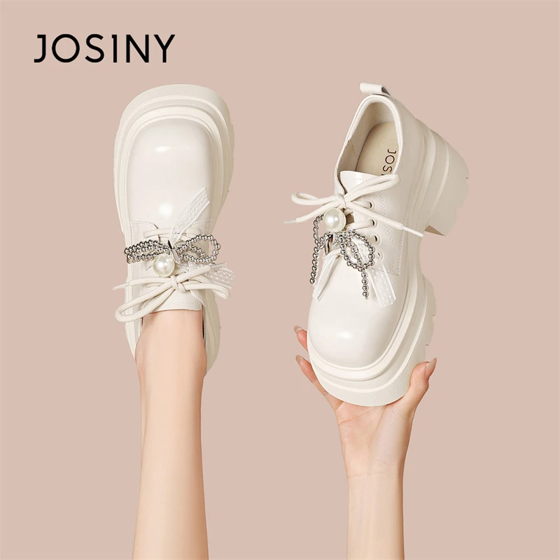 卓诗尼英伦风小皮鞋2025春季新款皮带扣厚底增高黑色休闲乐福鞋女