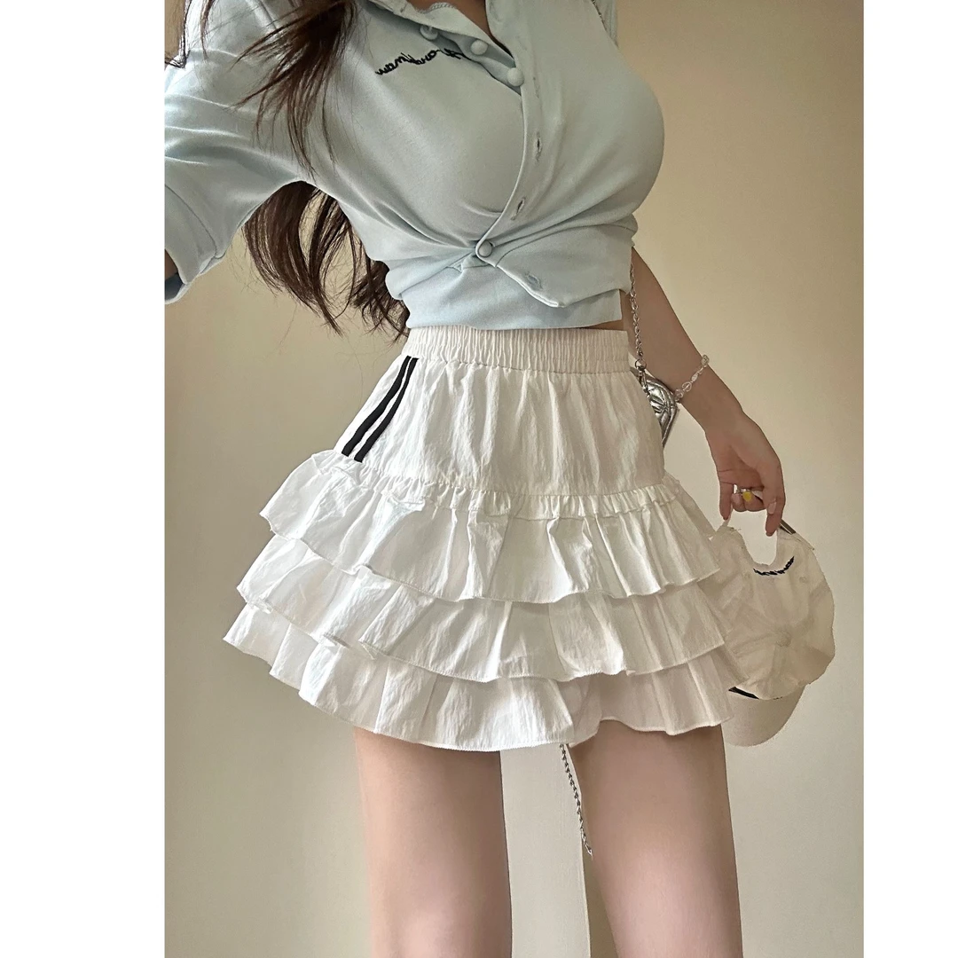 【HuiHui】韩国东大门甜酷运动风松紧腰蓬蓬蛋糕半身裙（A4133）