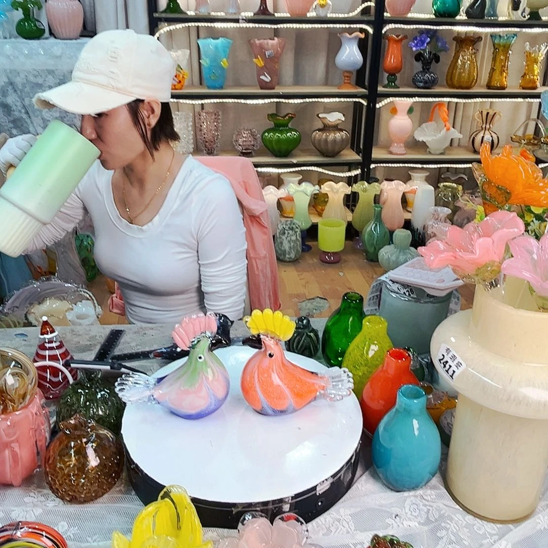 菡***)琉璃大鹦鹉一对家悦花器摆件福利