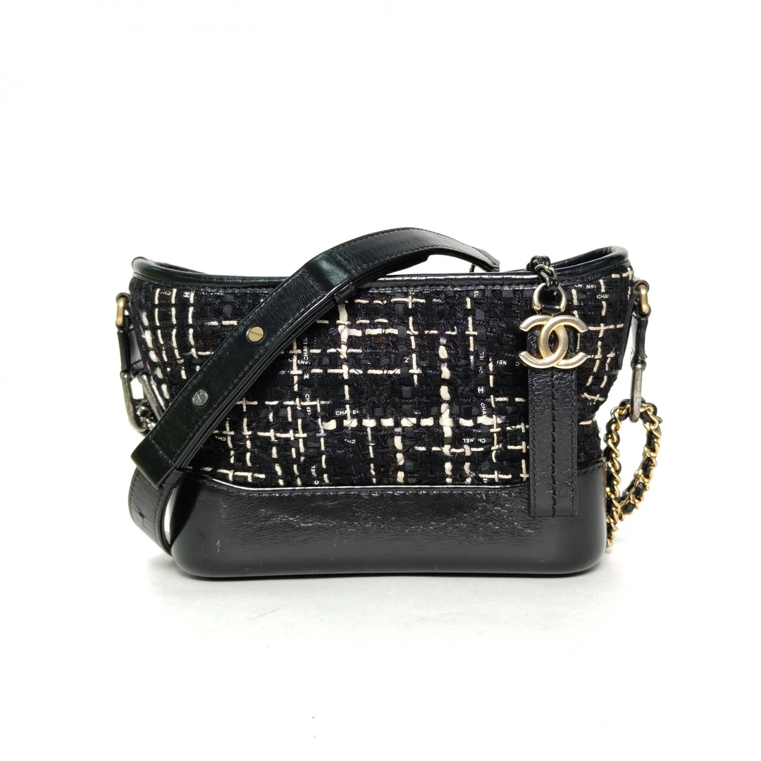 95新 Chanel/香奈儿 【双双】 流浪 小号 20cm 黑色 毛呢 26开