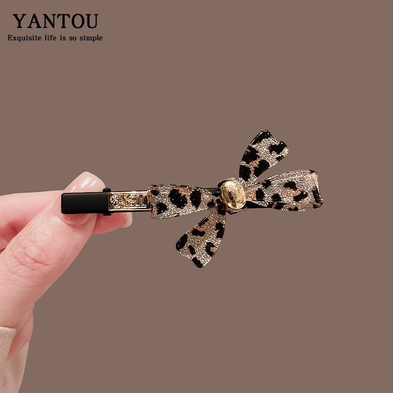 韩国高级感豹纹蝴蝶结网红夹子气质时尚发卡侧边夹鸭嘴夹发饰头饰