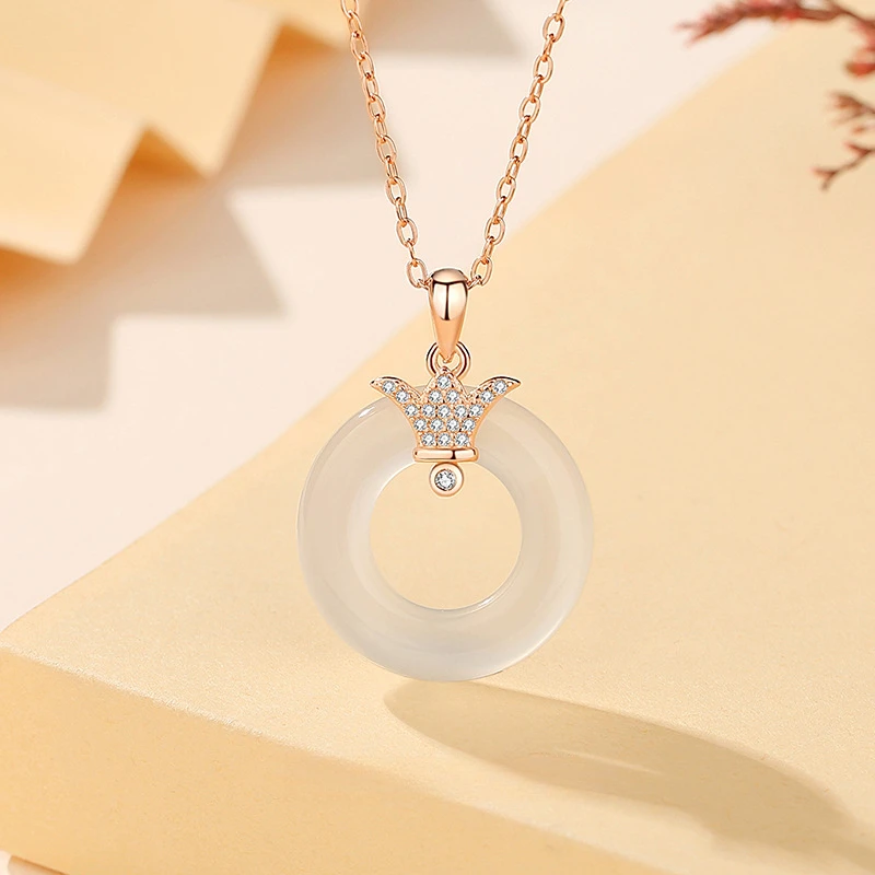 FARCOKO/法蔻 吊坠925银 平安扣项链女式国潮新中式皇冠七夕礼物