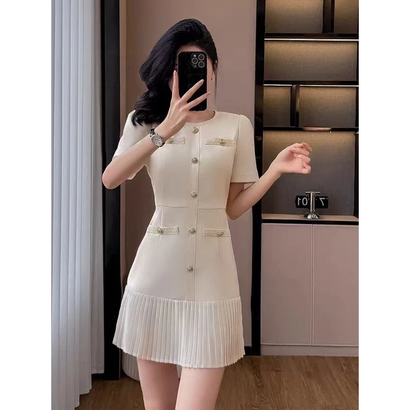 （70-180斤）夏季法式气质名媛千金风裙子女小个子小香风连衣裙1796