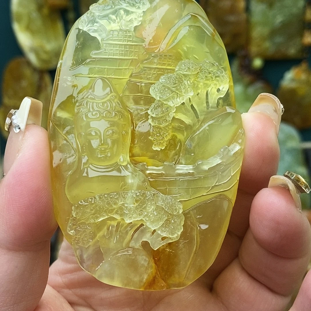 蛇纹石玉未镶嵌颈饰山水观音像