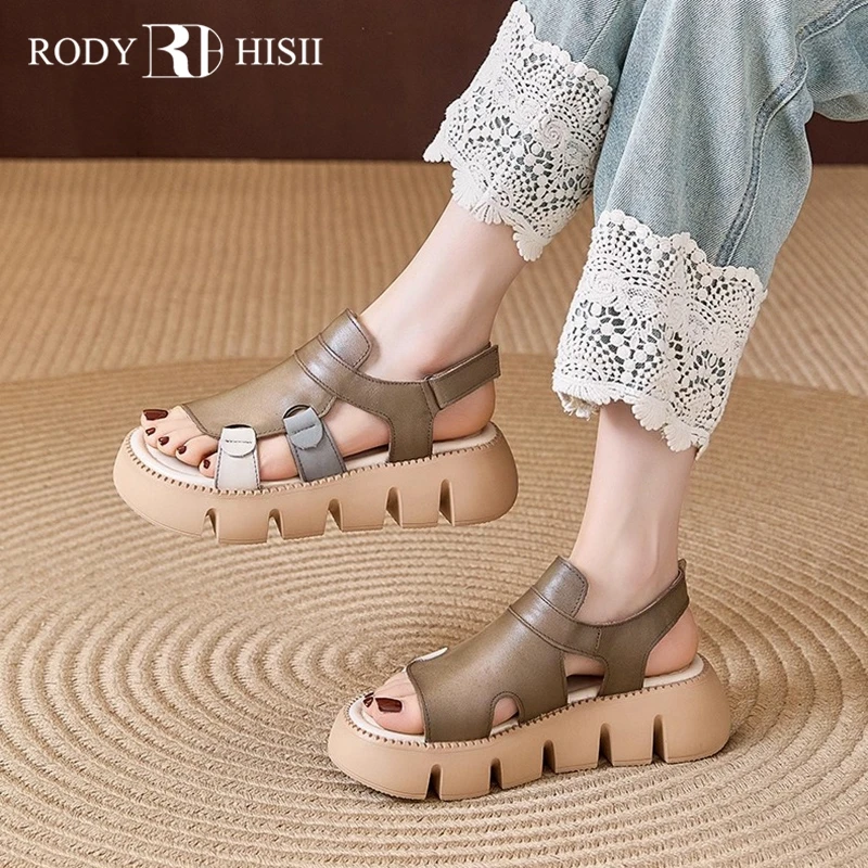 RODYHISII复古罗马凉鞋女2025夏季新款镂空透气厚底松糕鞋子