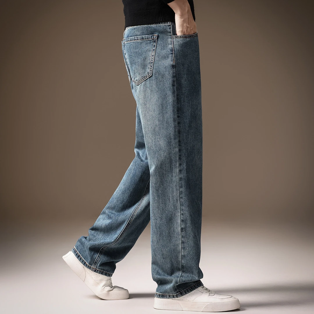 高端美式复古阔腿牛仔裤男夏季新款潮牌宽松垂感直筒大码休闲长裤