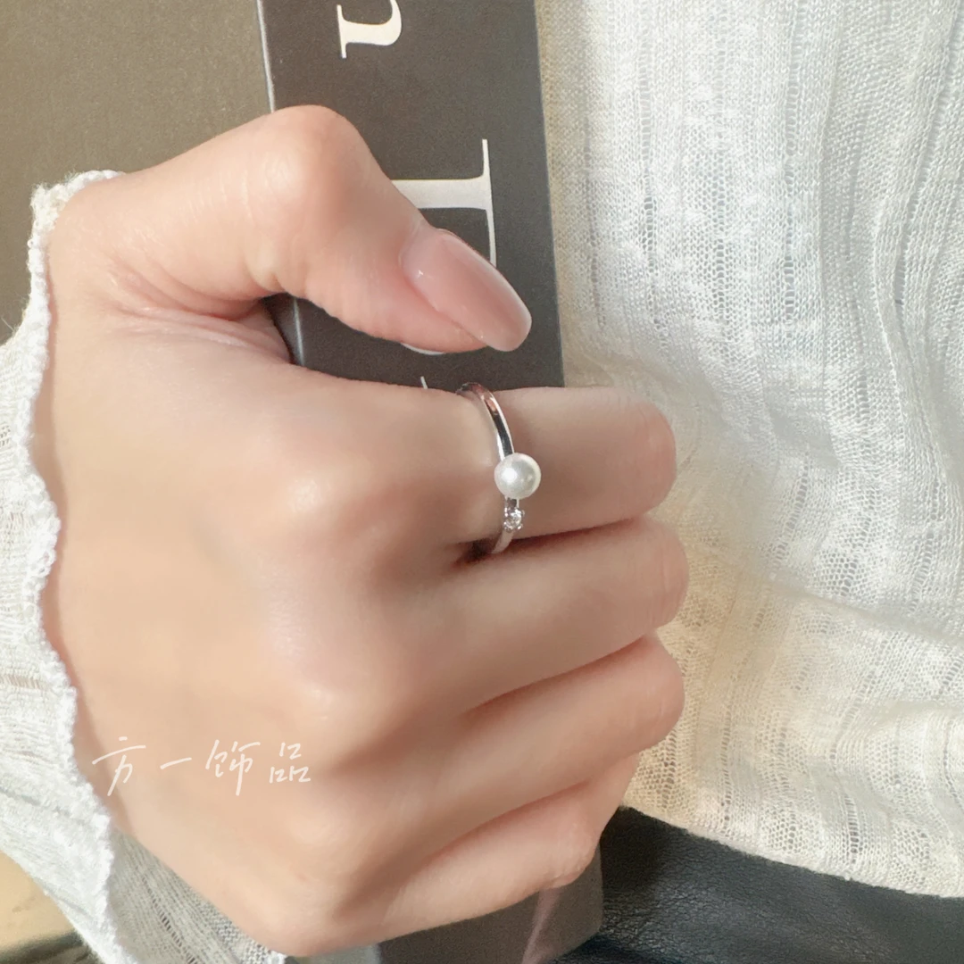 铜合金戒指 气质珍珠戒指ins时尚百搭简约精致开口可调节设计感