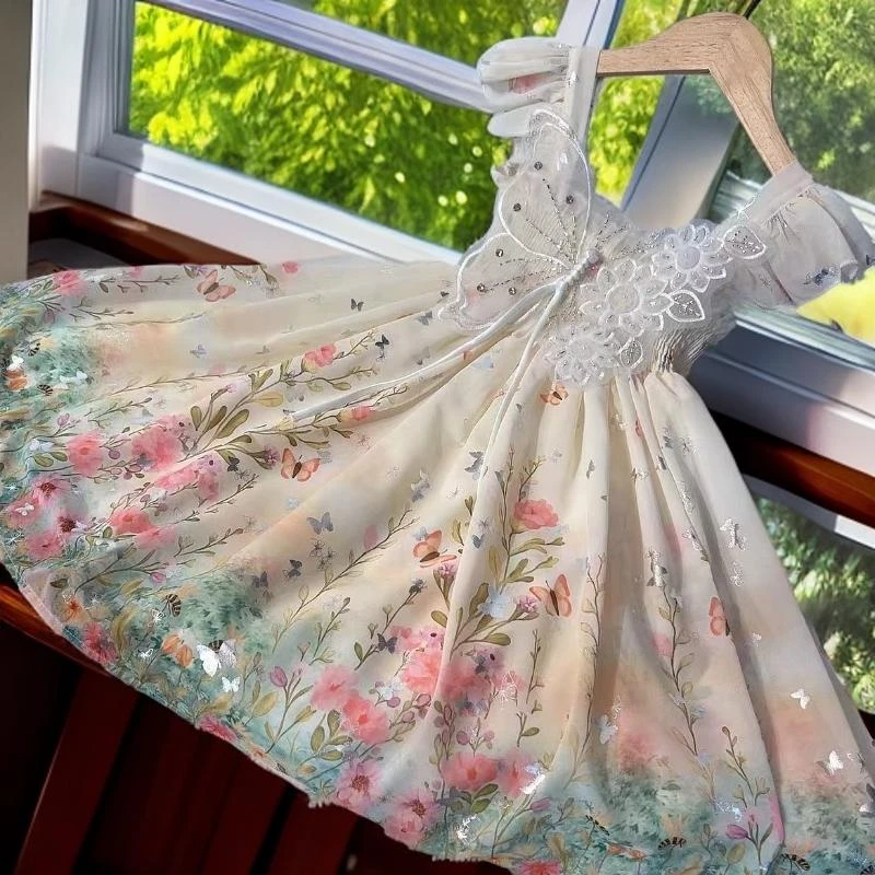 女童夏季蝴蝶裙2025新款女千金风公主裙夏季连衣裙夏装女童甜辣