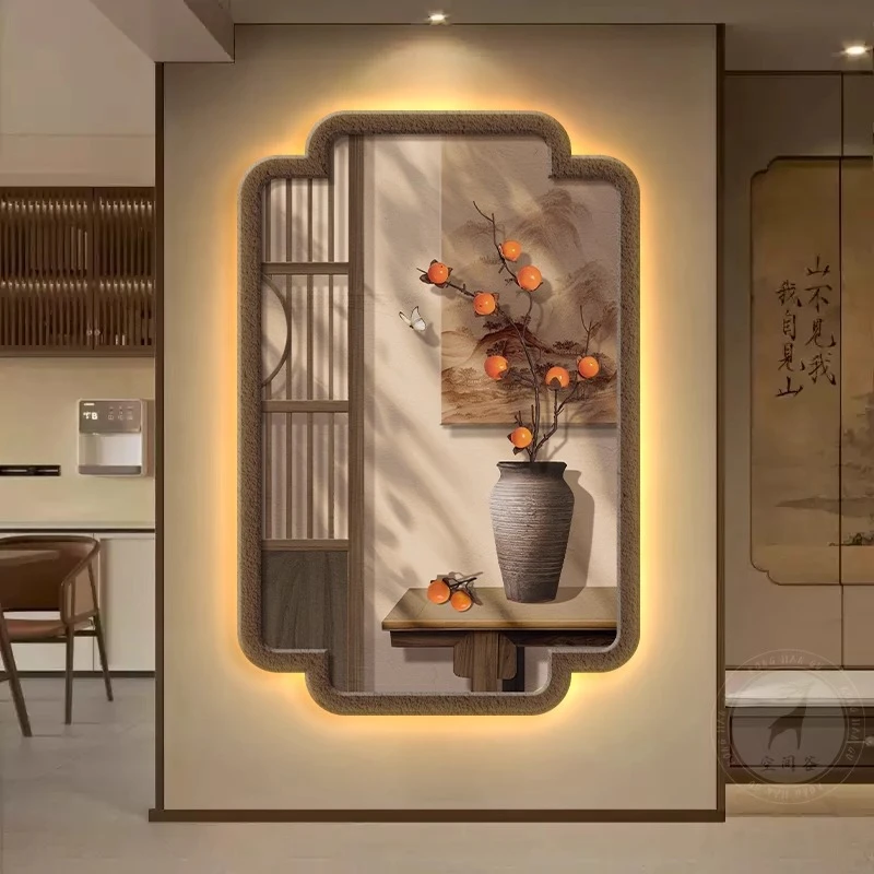 2025新中式玄关装饰画走廊过道正对门客厅挂画柿柿如意侘寂风壁画