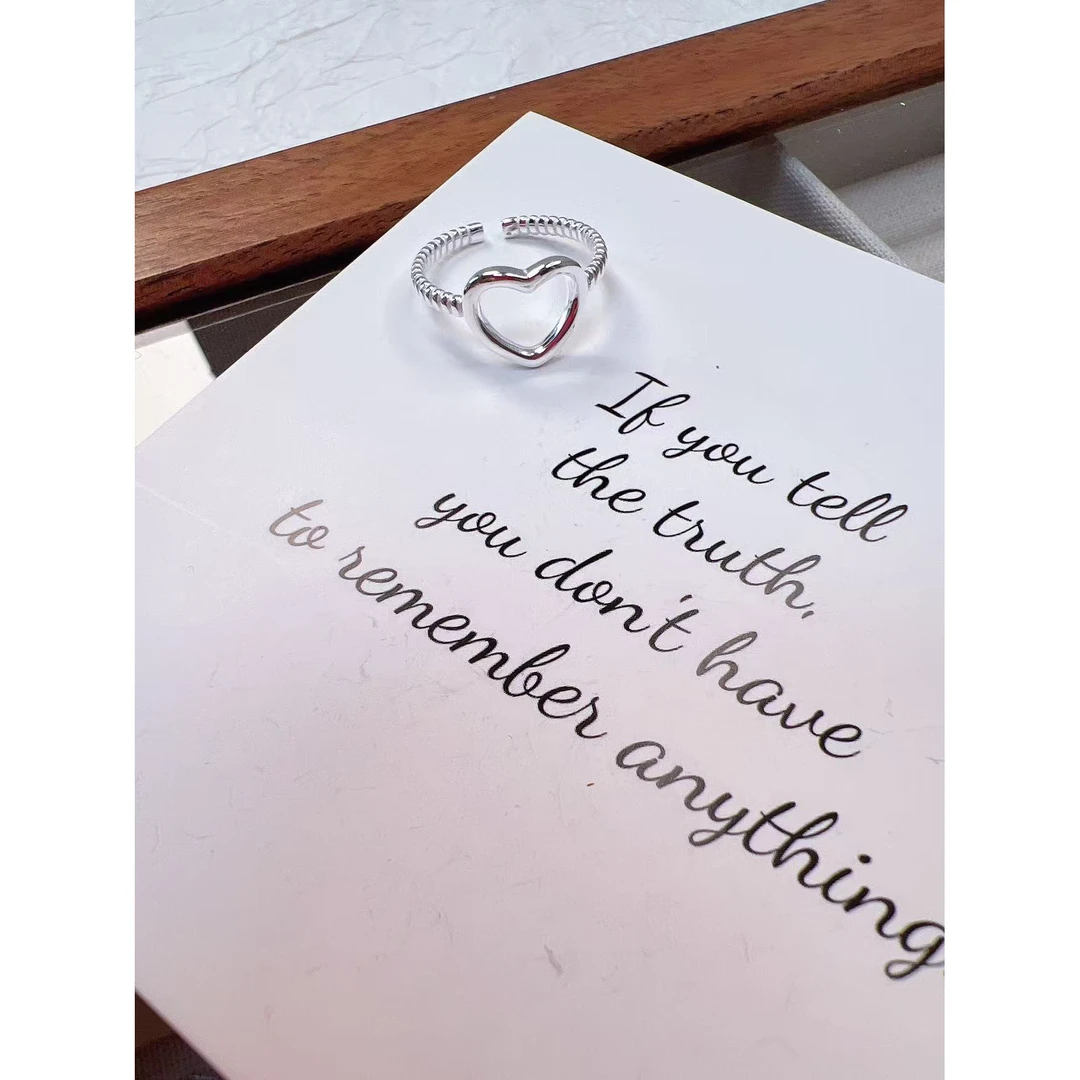 925银戒指 韩版厂简约小众镂空心形甜美银戒指17-24码