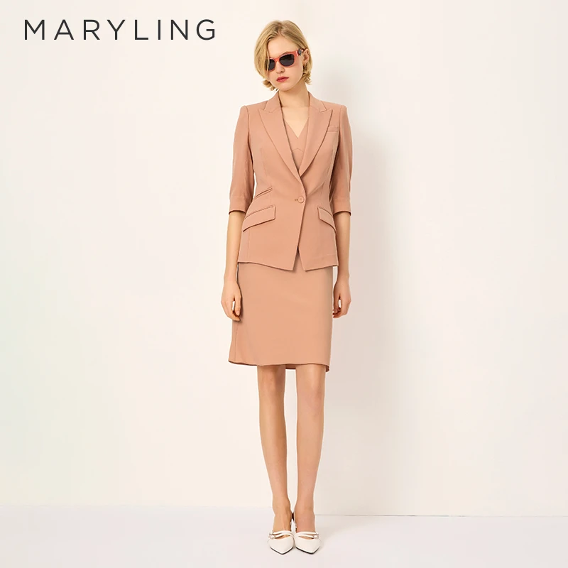 MARYLING玛俪琳2025春季新品珊瑚粉V领鱼尾背心连衣裙A1FBW61400