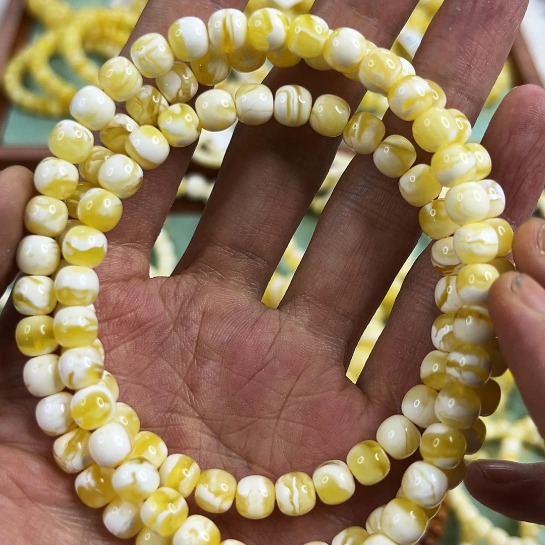 余***9琥珀未镶嵌手链收藏级7mm瓷白108手串