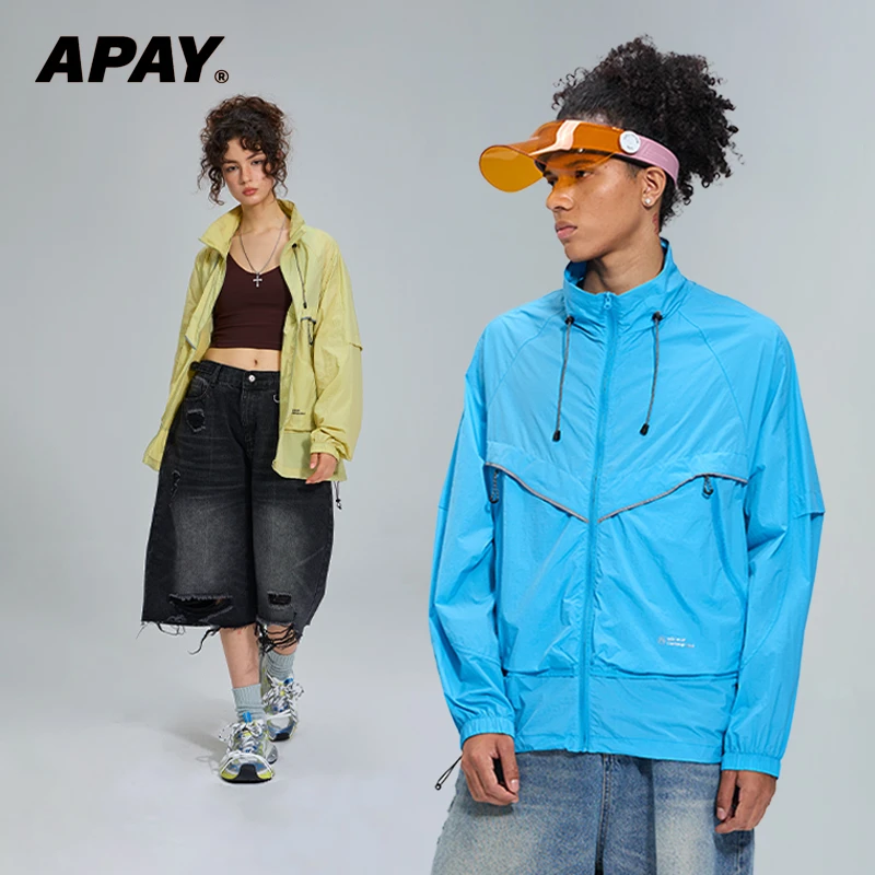 APAY男士防晒衣轻薄款户外男女同款立领反光条透气防紫外线UPF50+