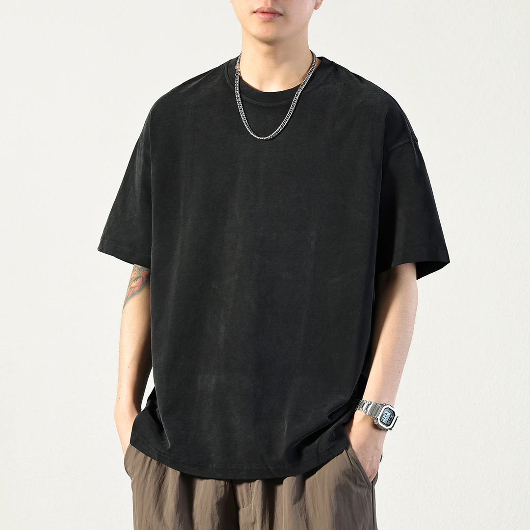 黑色纯棉短袖t恤男士2025夏季圆领简约百搭上衣男基础青年体恤衫