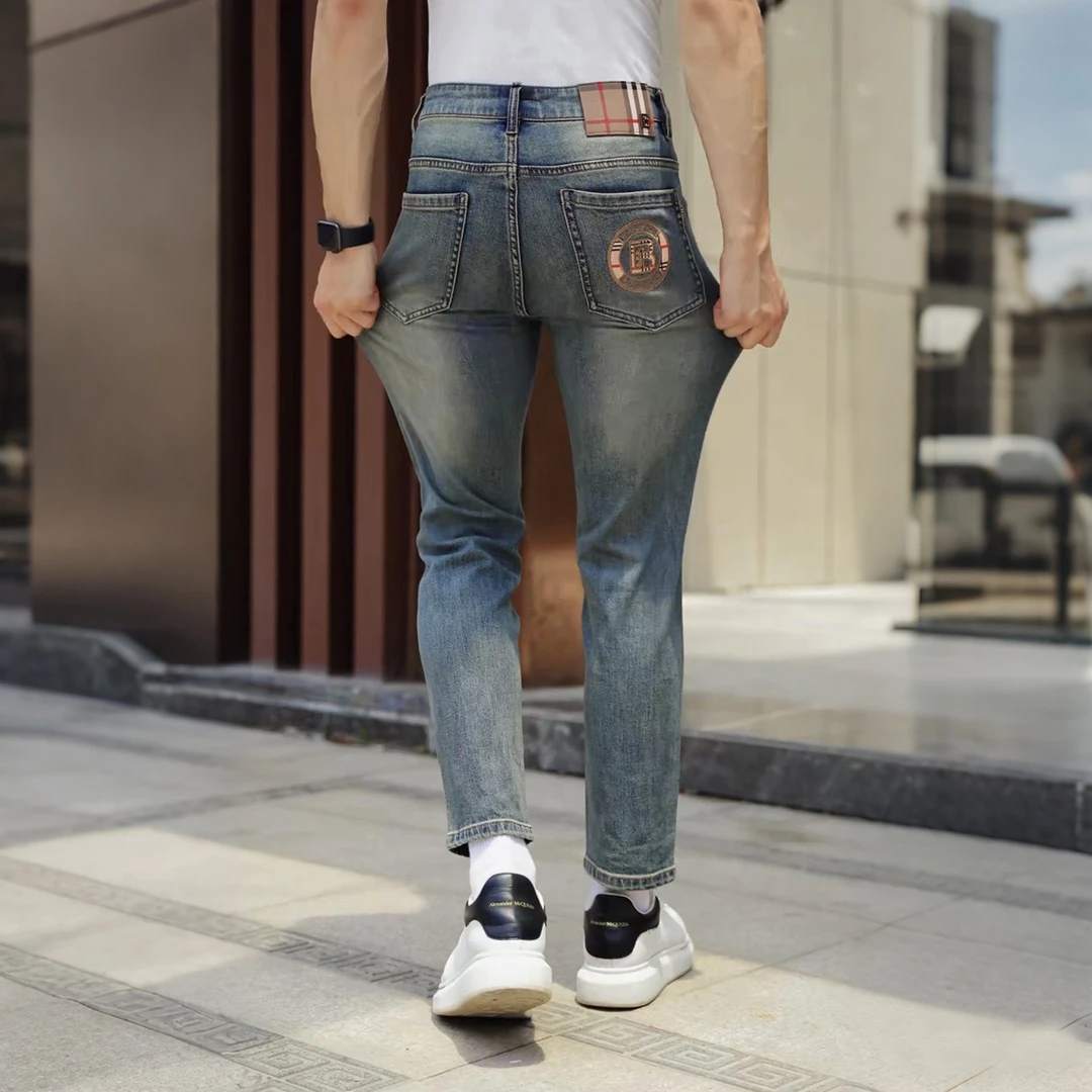 夏季薄款修身小直筒裤男士牛仔裤个性潮流百搭弹力休闲品牌男裤