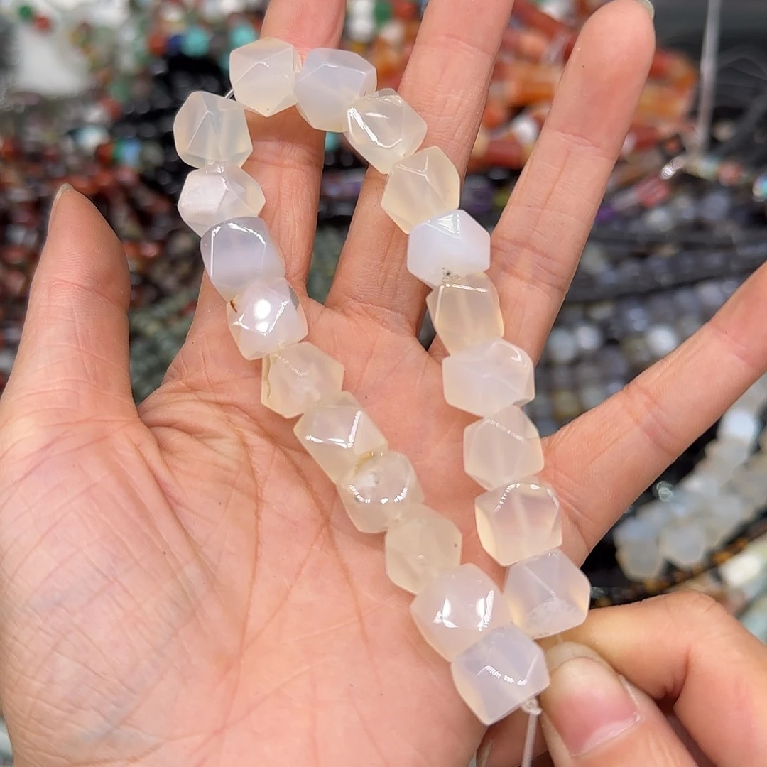 玛瑙/玉髓合金珠宝半成品荔枝冻10mm半条八棱