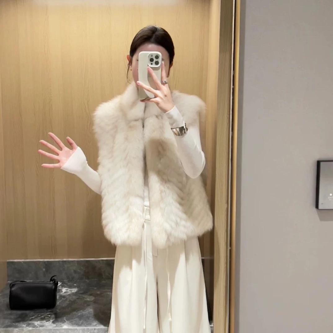 【绮雪】“朦胧月光”进口狐狸毛v字车条皮草马甲短款显瘦新款毛外套