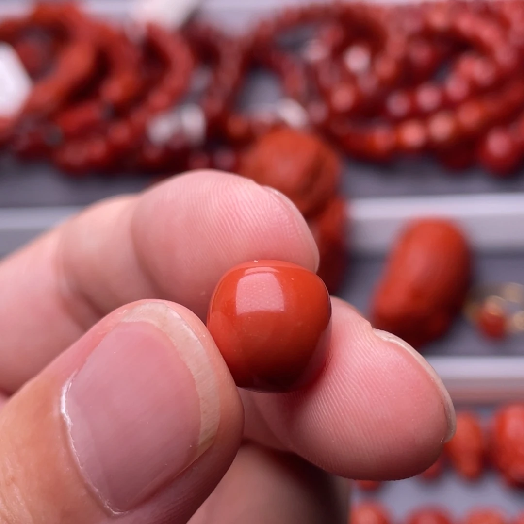 又***.南红玛瑙南红玉石手串配饰未镶嵌L12.4mm瓦西锦红老型单珠