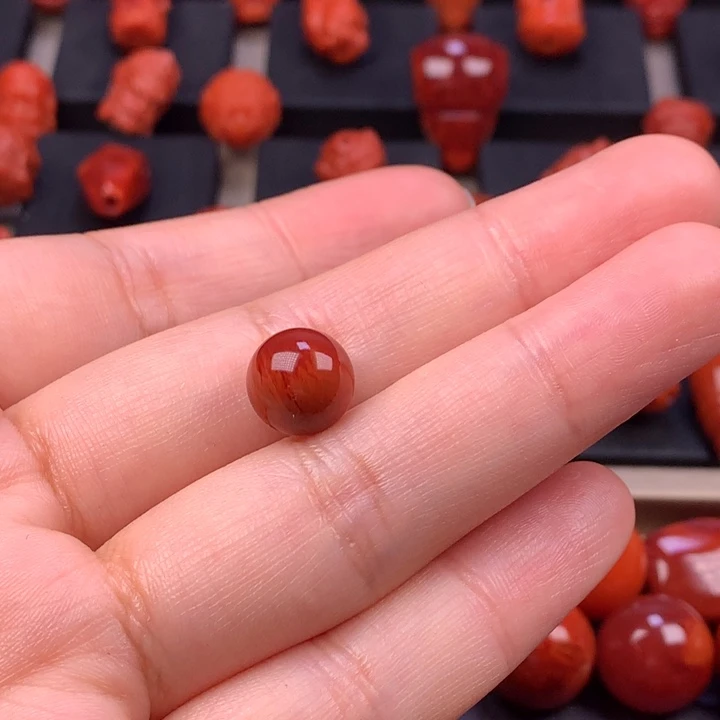 星***屋南红玛瑙未镶嵌火焰纹圆珠单珠9.9MM
