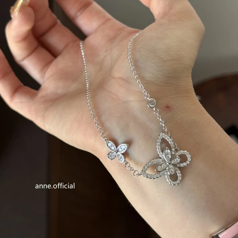 铜合金项链 【X595】轻奢幻影双蝴蝶镶锆精致项链
