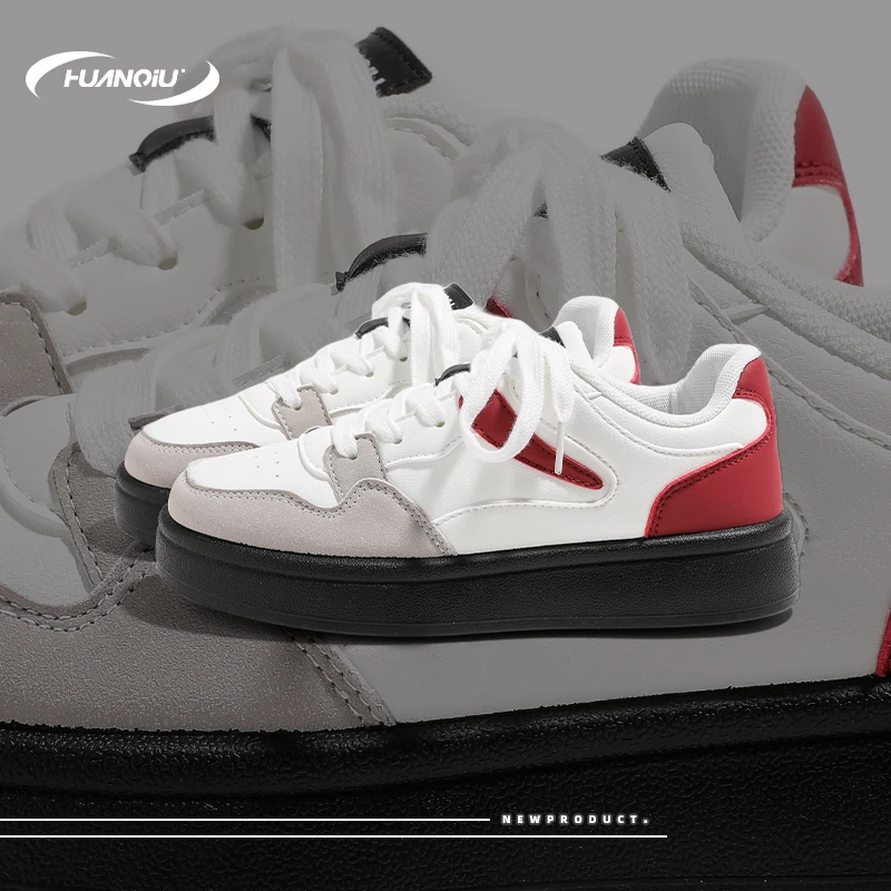 HUANQIU/环球透气厚底百搭小白鞋女2025秋季新款校园学生休闲板鞋