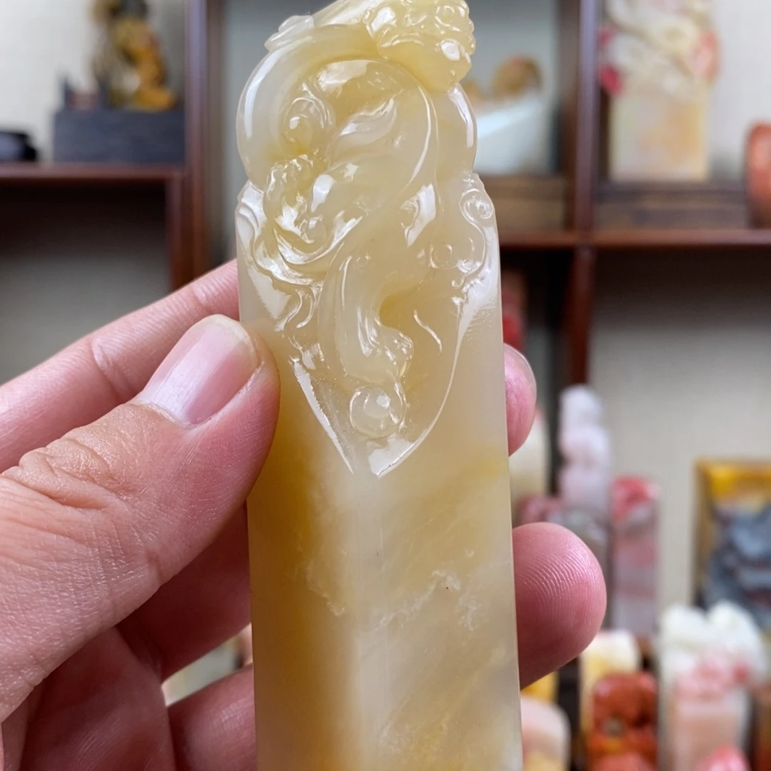 巴林石印石巴林石手工雕古兽钮章