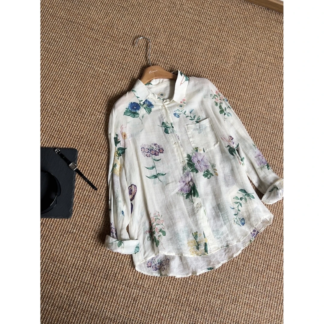 定制花麻衬衣舒适透气X69031