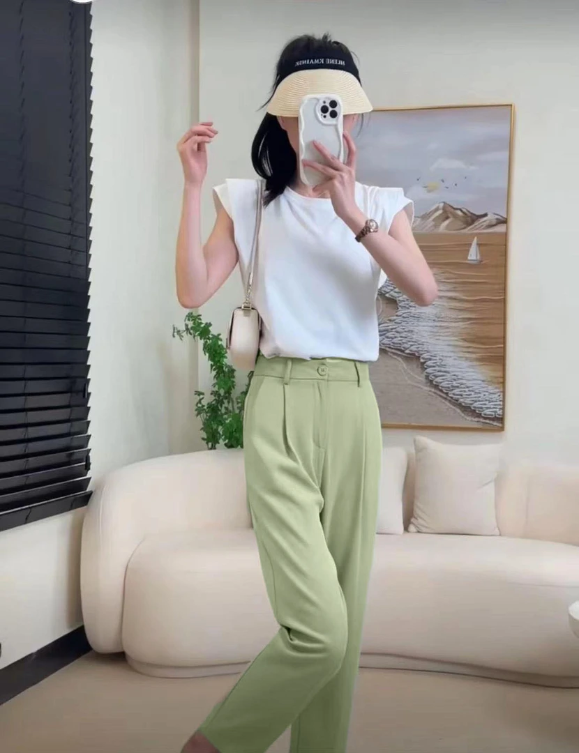 夏季冰凉9分西装烟管裤高腰显瘦百搭小个子窄版直筒