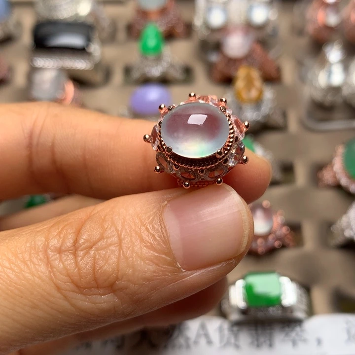 翡翠合金戒指翡翠高冰双眼钢蛋