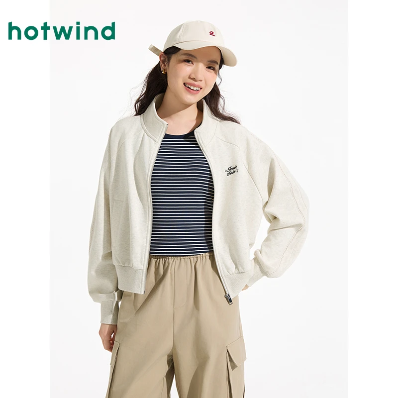 热风2025年春季新款女士立领开衫时尚美式复古显瘦卫衣F20W25120