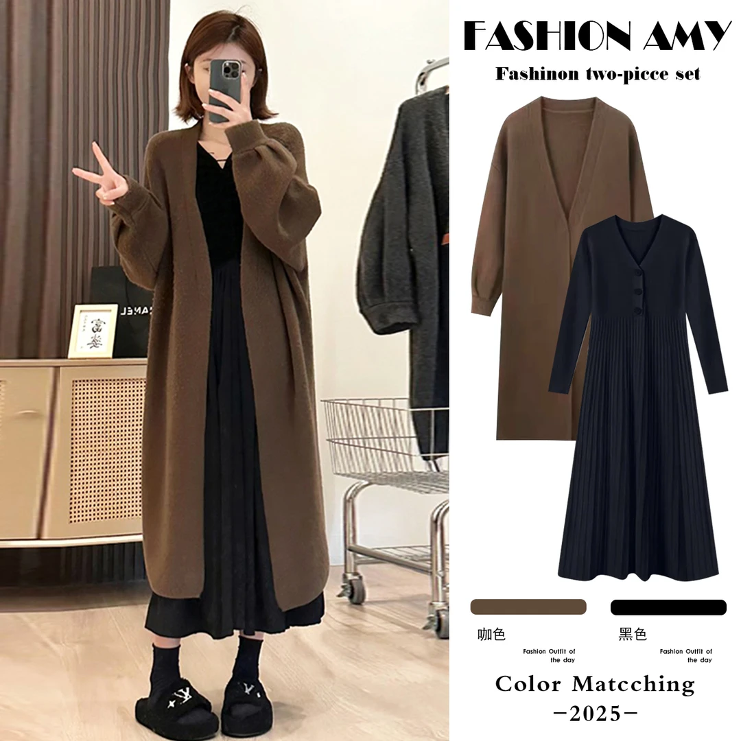 孕妇连衣裙秋冬新款2025时尚韩版宽松毛衣中长款外套显瘦针织裙子