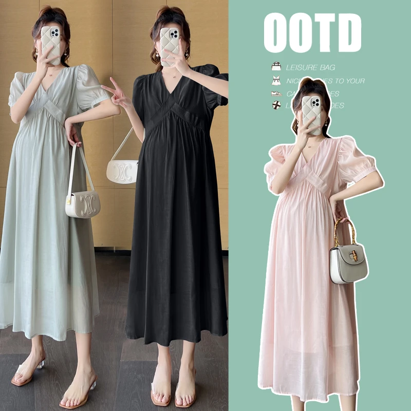 孕妇夏装2025新款孕妇连衣裙中长款宽松外出洋气中长款孕妇裙子