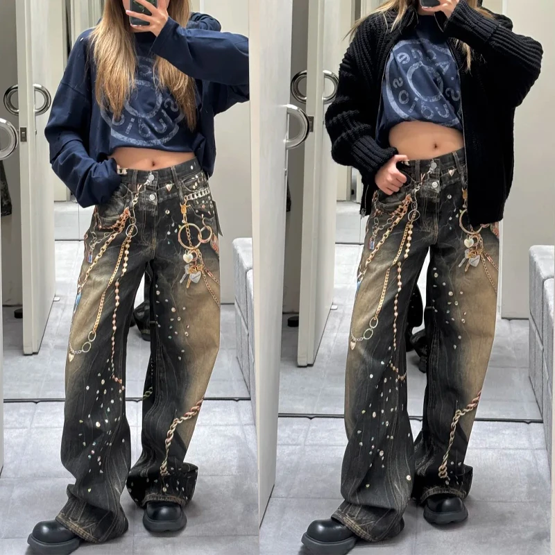 Glacier「黑金链条」新春限定炸街潮款1981新款印花复古高街牛仔裤