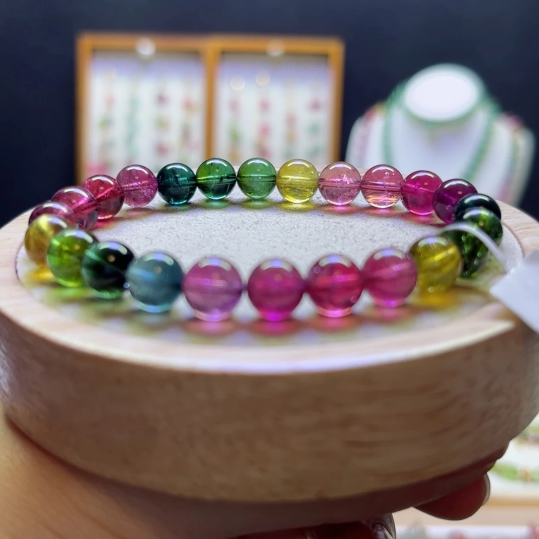 碧玺未镶嵌手链老矿彩虹7.8mm