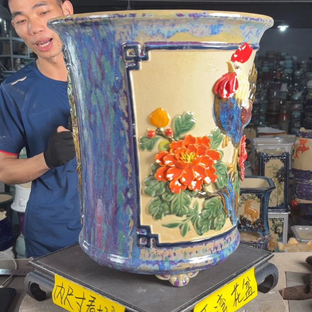 一风堂石湾花盆 内28*36瑕疵气孔釉水
