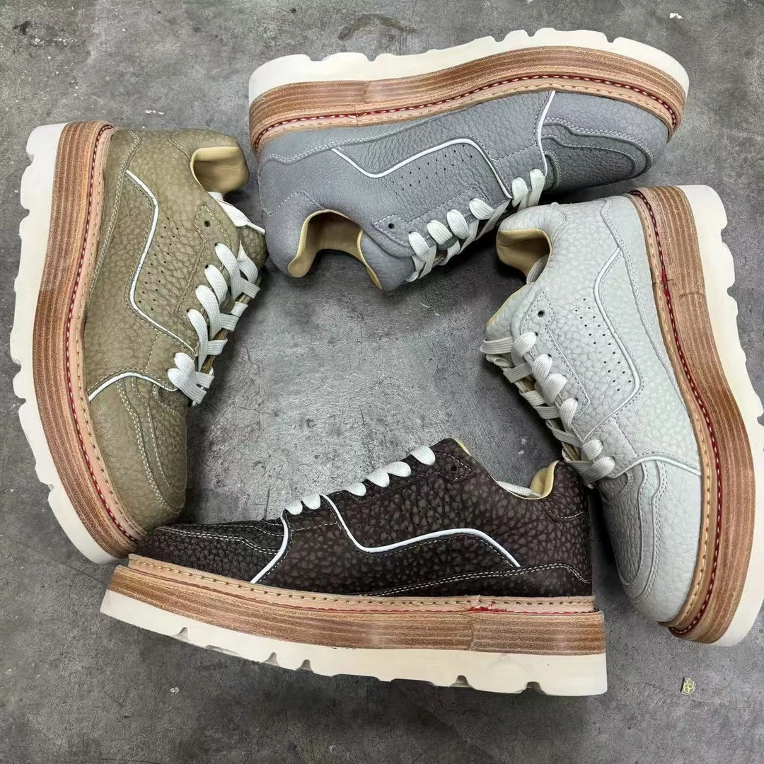 进口AMS公牛皮L款休闲低帮厚底板鞋