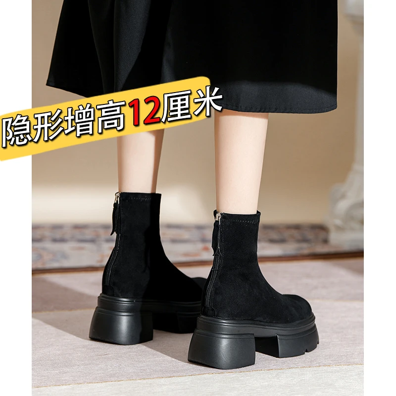 韩版12cm厚底显瘦马丁靴女2025新款复古瘦瘦靴百搭高跟小个子单靴