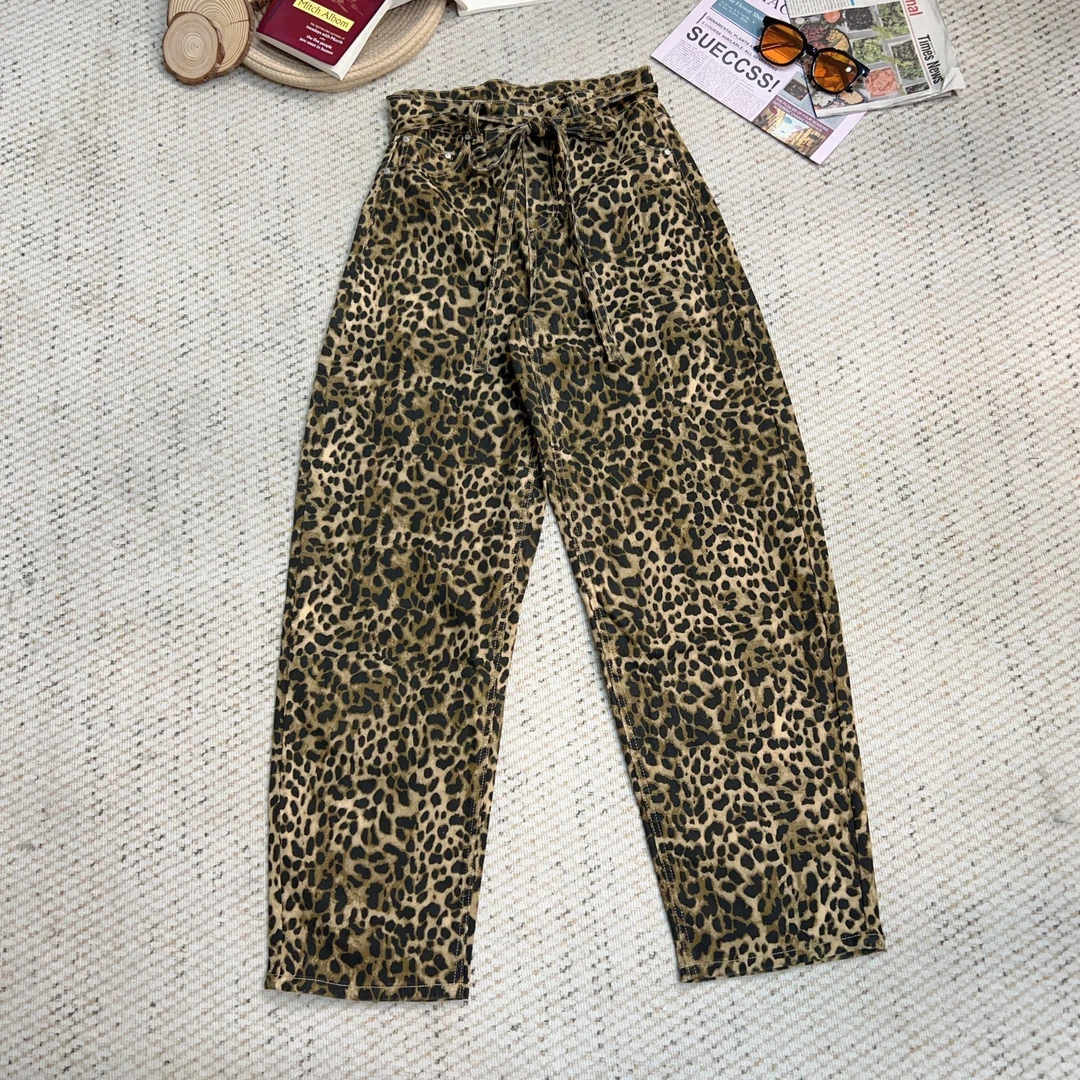 2025夏季新款宽松豹纹休闲牛仔裤3636