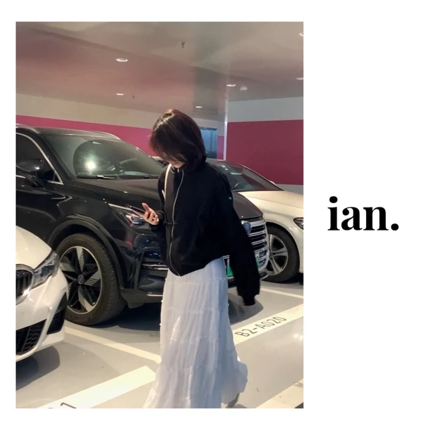 【ian】高级感黑色显瘦拉链卫衣外套