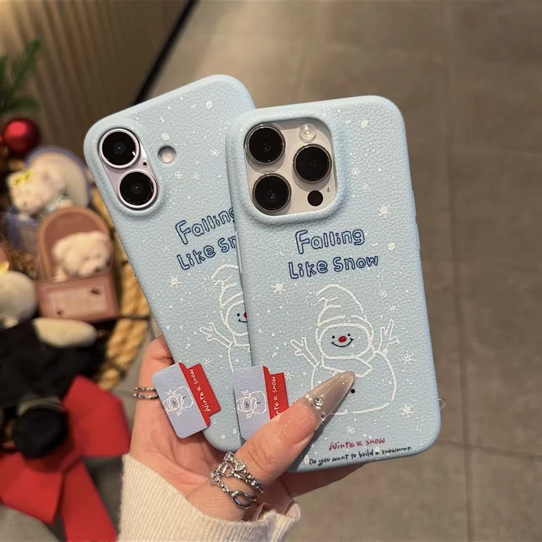 GGBond雪花线条雪人适用苹果16皮革纹手机壳小米17vivoppo华为P70