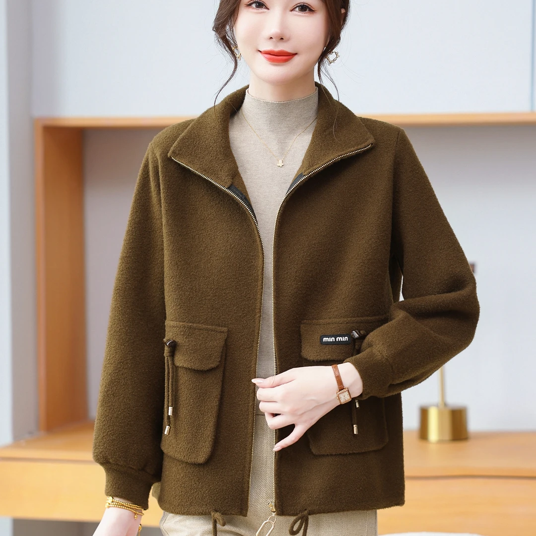 妈妈款秋装外套洋气高贵短款翻领上衣50岁中老年人女春秋冬季开衫