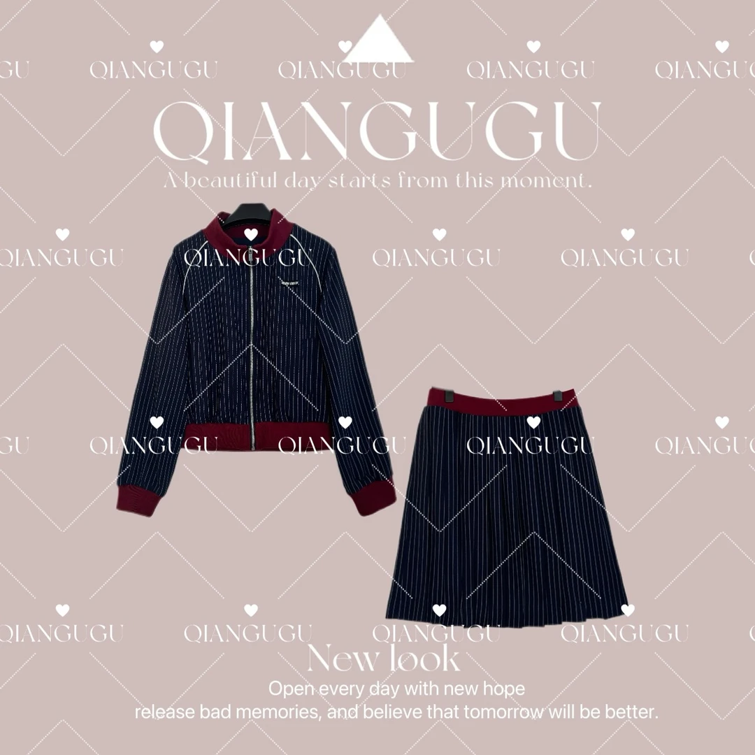 【幸德瑞拉】精纺绵羊毛撞色细条纹拉链款夹克压褶套装XDRL044