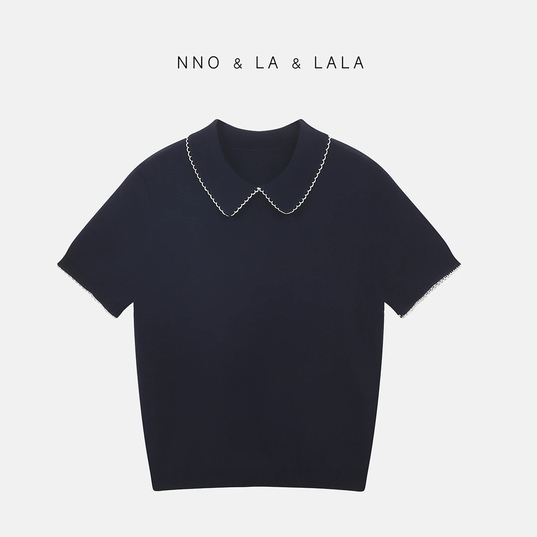 LA  miu系 蓝色POLO 针织上衣 26797