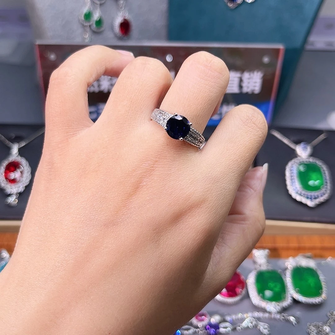 戒指蓝宝石银S925镶嵌t z 90