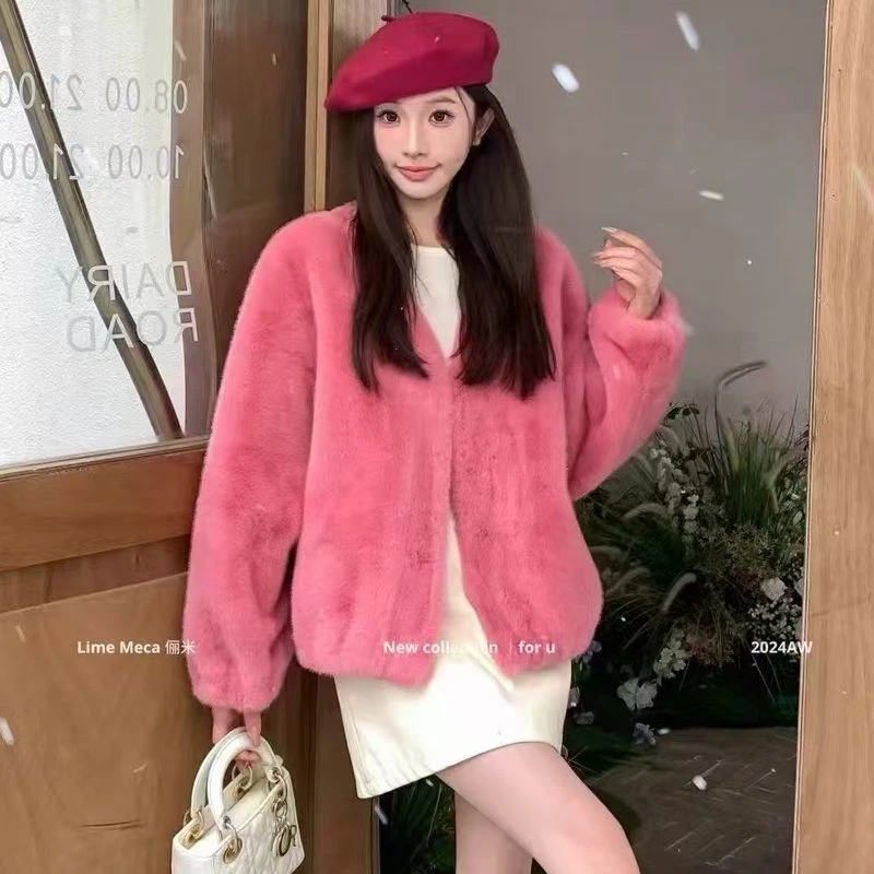 【贺筱姐】轻奢时尚洋气百搭皮毛一体毛毛外套W294款