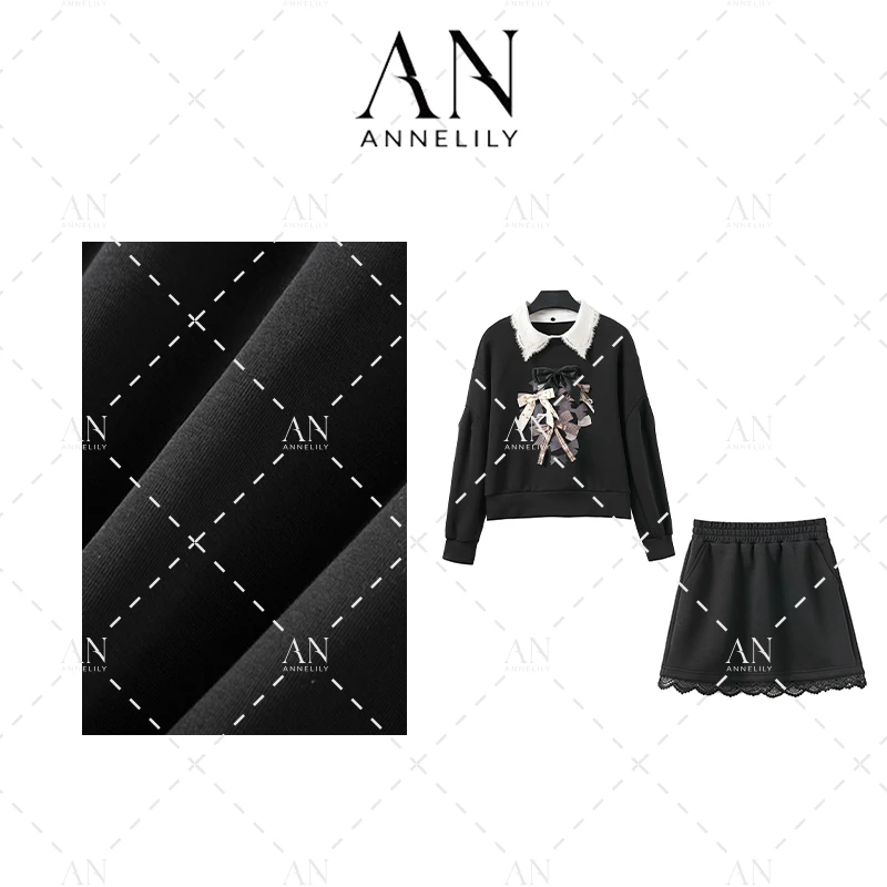 ANNELILY【柠洛】新款设计感时尚气质轻奢卫衣半裙套装AT2410086